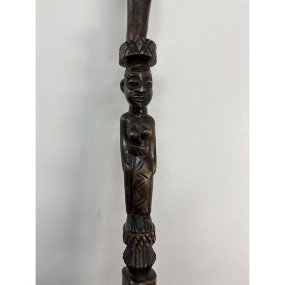 African Hand-Carved Walking Stick  - Figural Head & Captured Ball Cage 39.5" - Picture 1 of 6